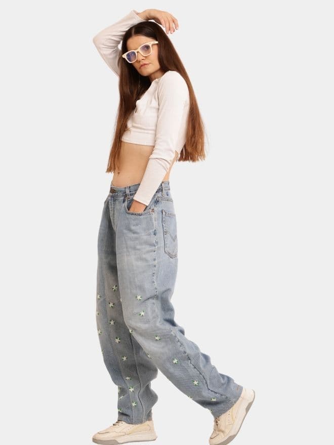 Ditsy Floral Embroidered Baggy Jeans alternate