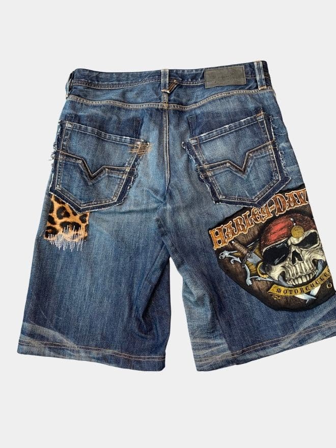 Patch & Distressed Reworked Denim Jorts thumbnail 4