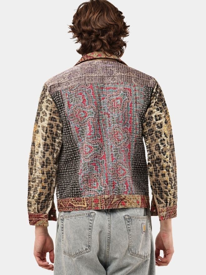Satin Scarf & Vintage Canvas Jacket – Intricate Stitch Detail thumbnail 4