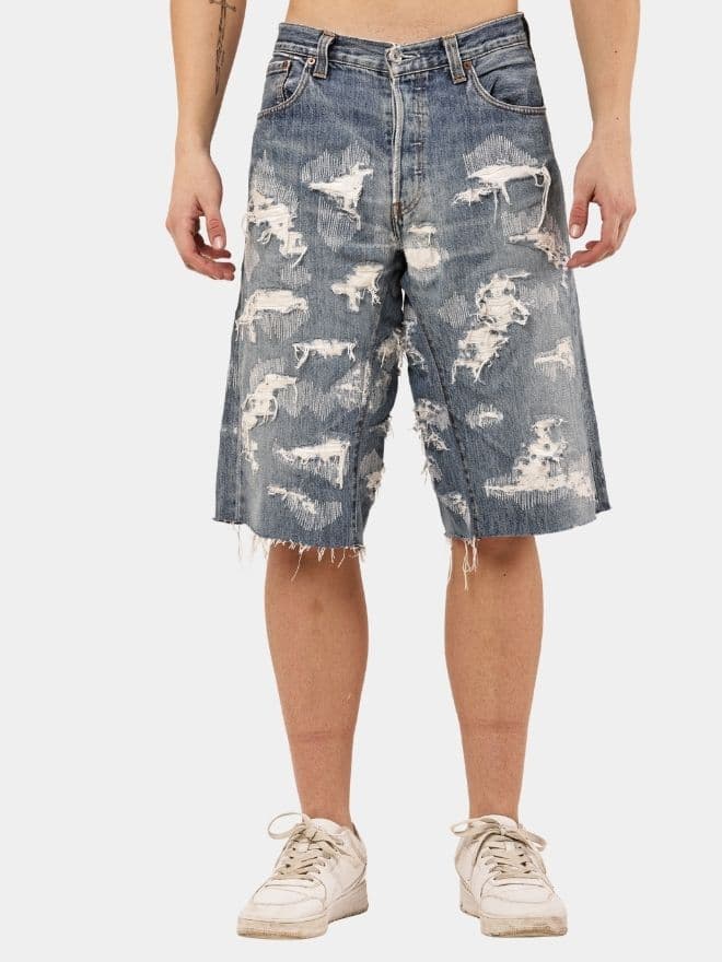 Upcycled Distressed Baggy Denim Jorts