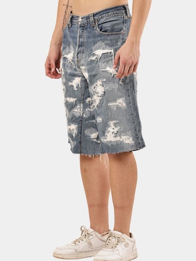 Upcycled Distressed Baggy Denim Jorts thumbnail 3