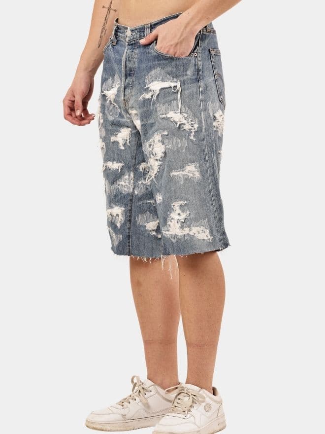 Upcycled Distressed Baggy Denim Jorts alternate
