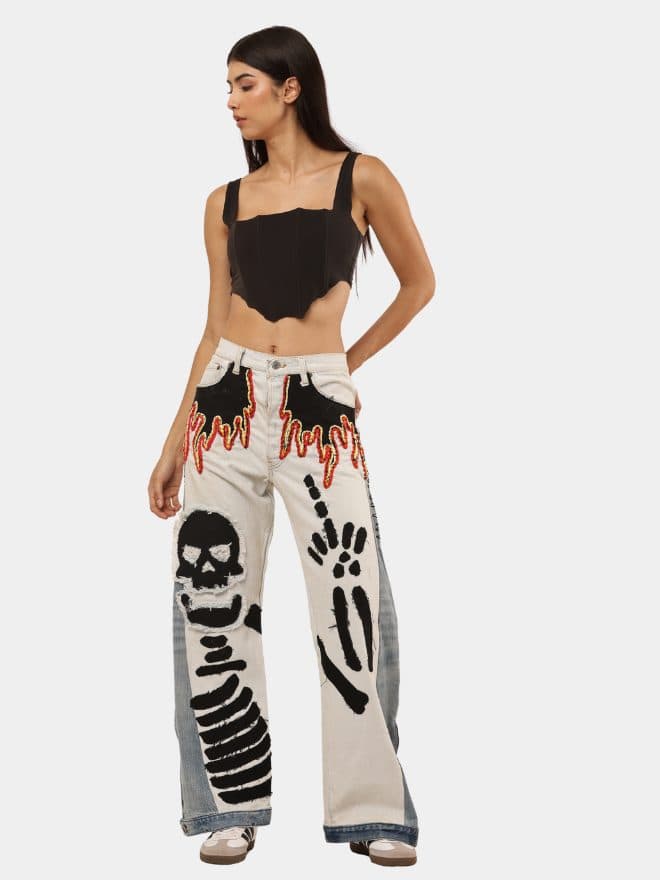Denim Pants – Skull Embroidered Patchwork thumbnail 3