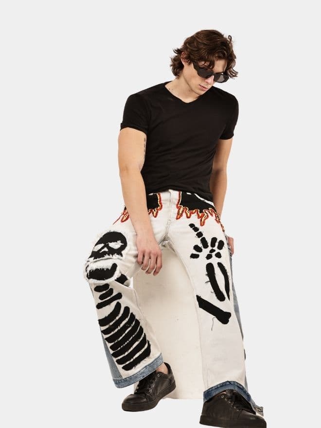 Denim Pants – Skull Embroidered Patchwork alternate
