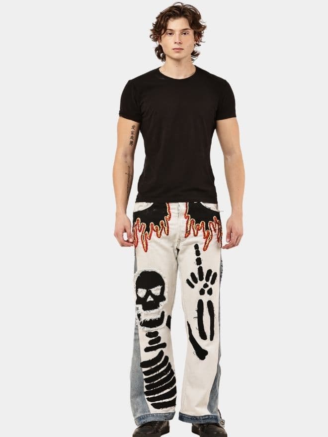 Denim Pants – Skull Embroidered Patchwork thumbnail 4