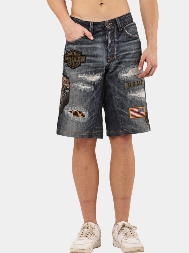 Patch & Distressed Reworked Denim Jorts