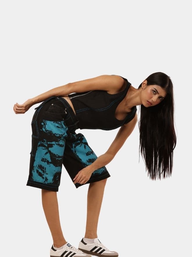 Blue Face Print Reworked Vintage Denim Jorts thumbnail 2