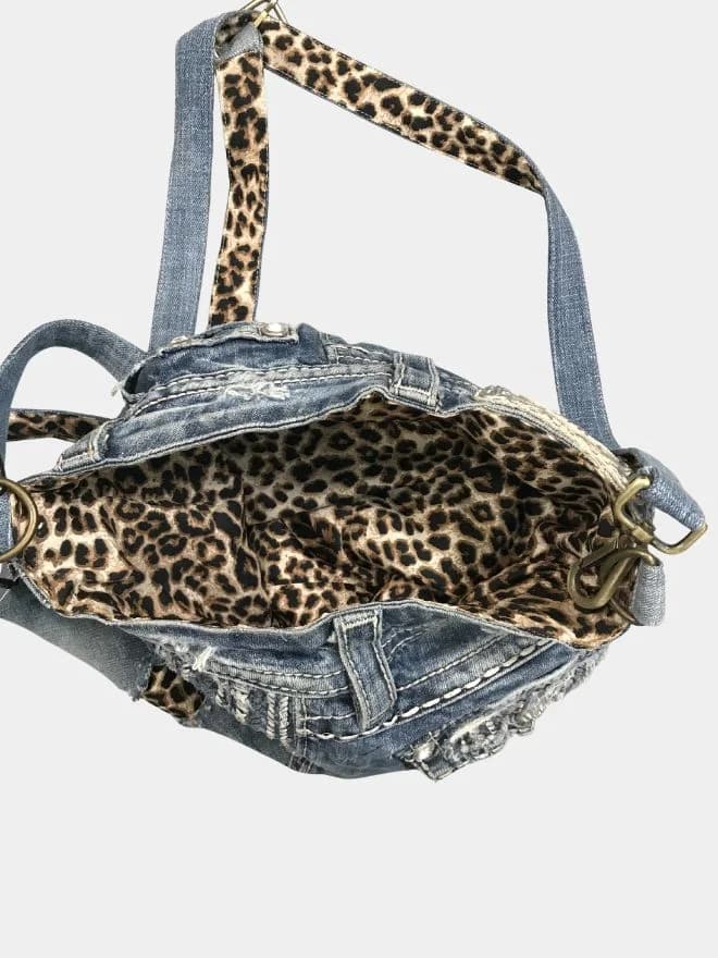 Miss Me Denim Shoulder Bag with Leopard Strap thumbnail 2