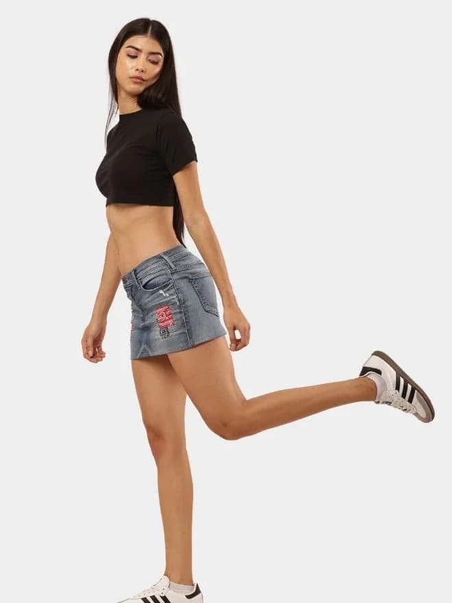 Reworked Vintage Denim Embroidered Mini Skirt thumbnail 4