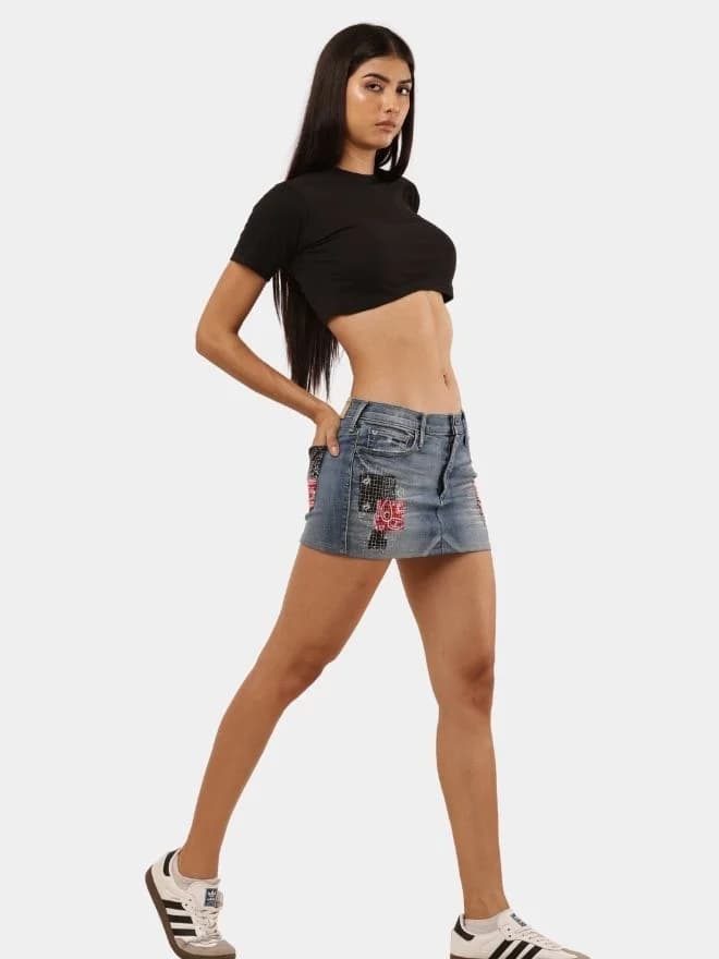 Reworked Vintage Denim Embroidered Mini Skirt thumbnail 3