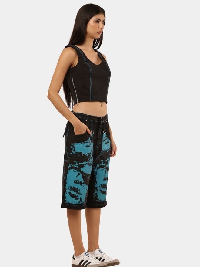 Blue Face Print Reworked Vintage Denim Jorts thumbnail 3