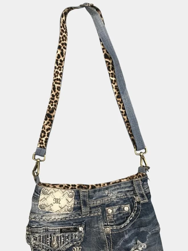 Miss Me Denim Shoulder Bag with Leopard Strap thumbnail 4