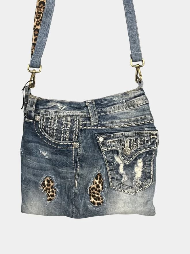Miss Me Denim Shoulder Bag with Leopard Strap thumbnail 3
