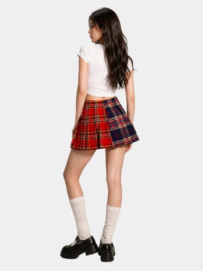 Reworked Patchwork Tartan Pleated Mini Skirt thumbnail 3