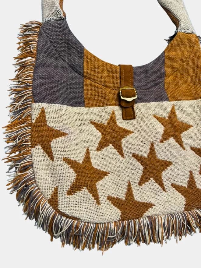 Upcycled Tapestry Star Fringe Shoulder Bag thumbnail 4