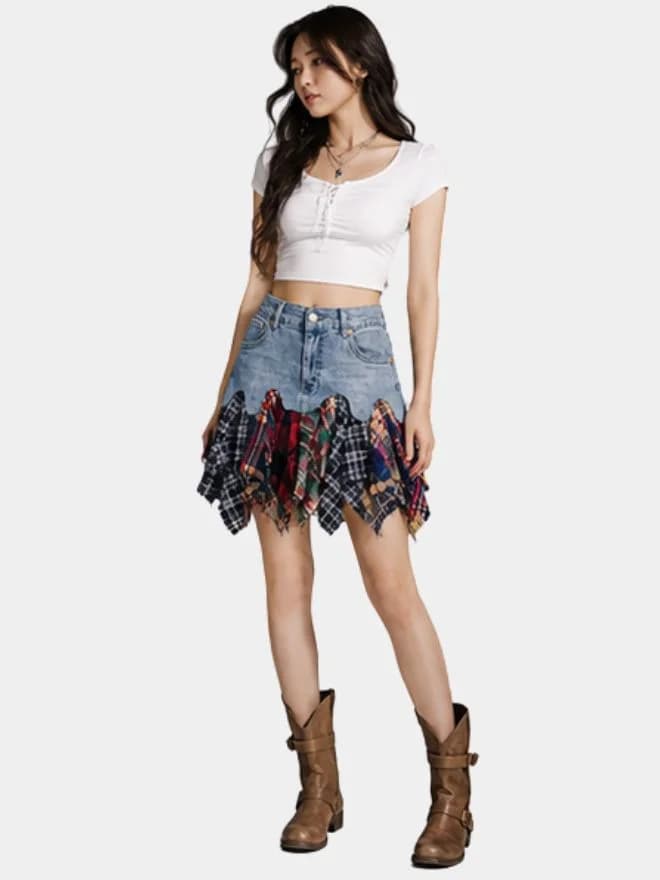 Levi’s Denim Patchwork Flannel Mini Skirt thumbnail 2