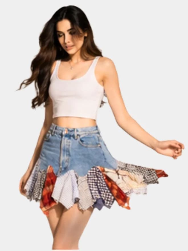 Levi’s Denim Patchwork Plaid Mini Skirt thumbnail 3