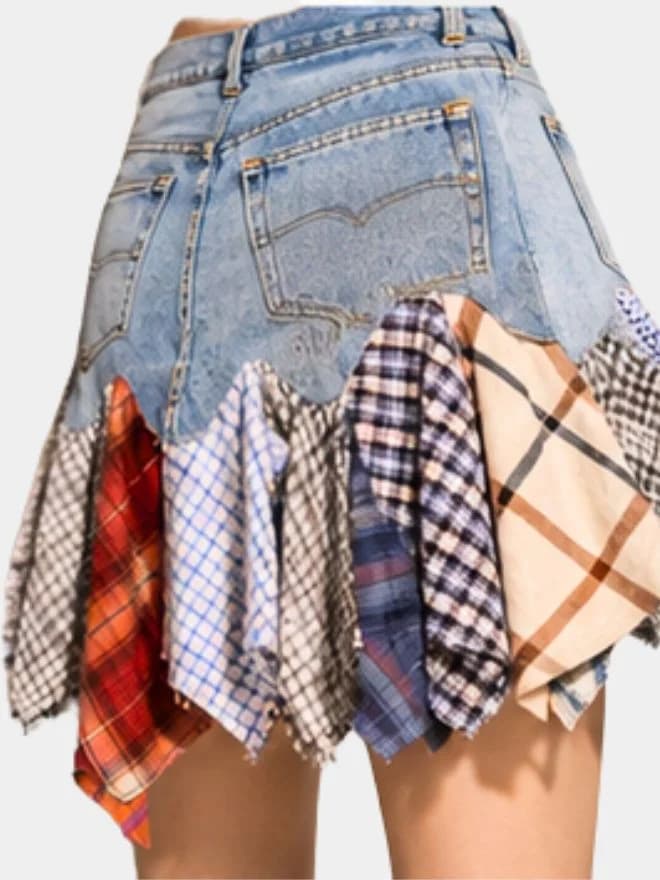 Levi’s Denim Patchwork Plaid Mini Skirt thumbnail 2