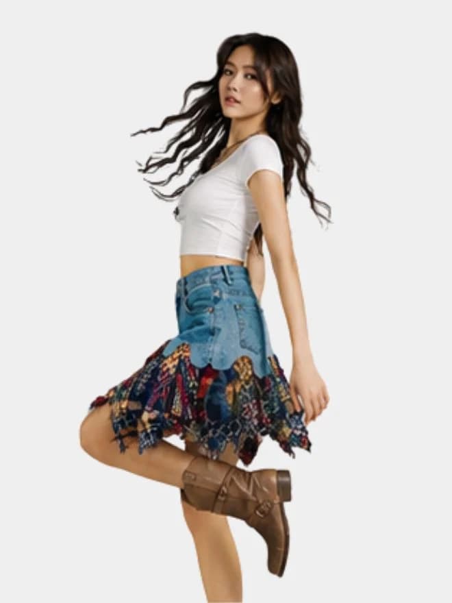 Levi’s Denim Patchwork Flannel Mini Skirt thumbnail 4
