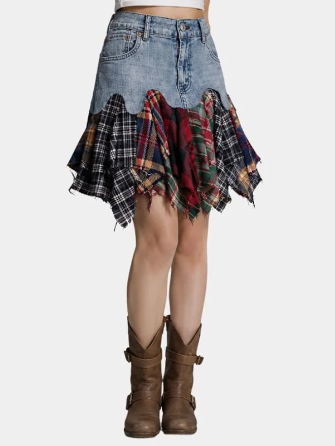 Levi’s Denim Patchwork Flannel Mini Skirt